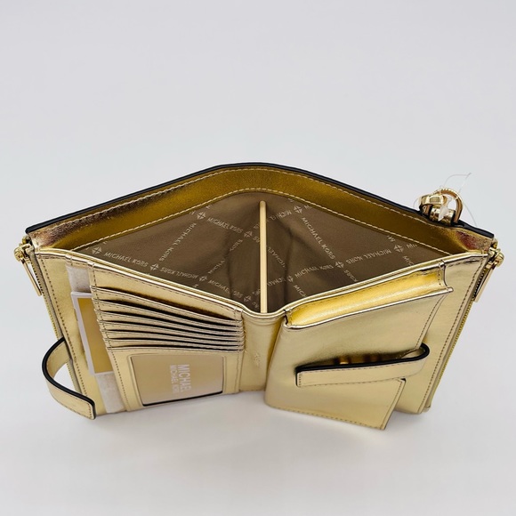 Michael Kors Large Double Zip Wallet Wristlet Pale Gold - Picture 4 of 10